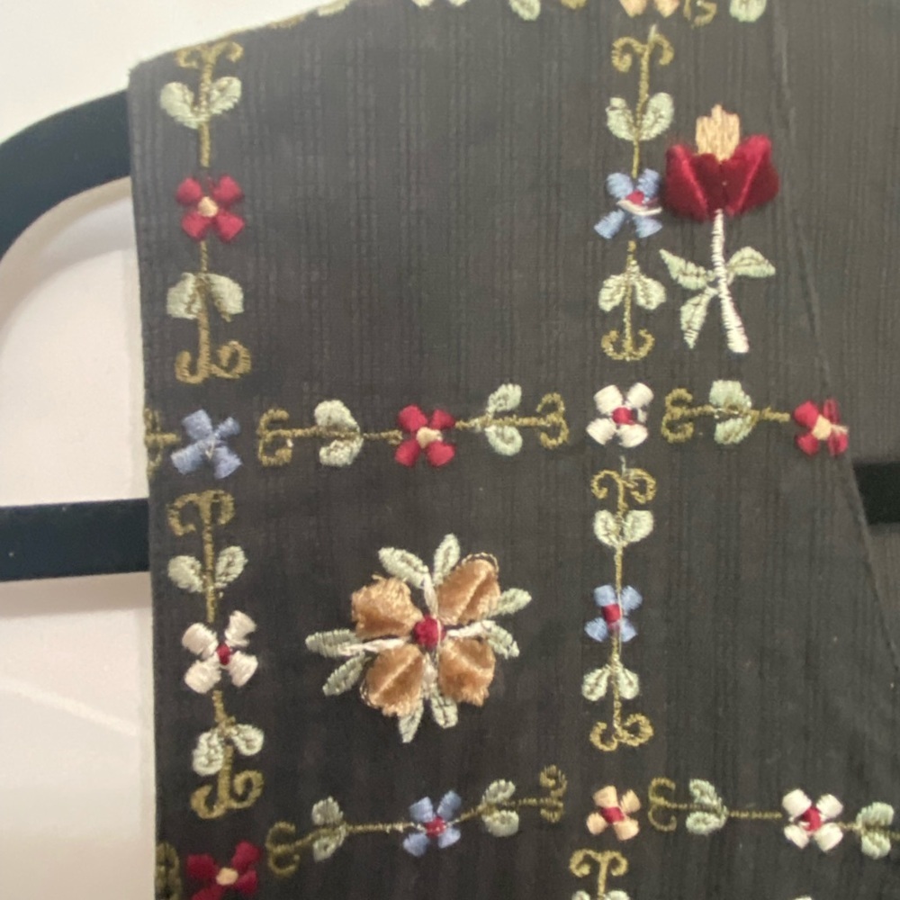 Paul Harris Design Vintage floral embroidered Cottage Core vest 100% Cotton sz L - Picture 4 of 10
